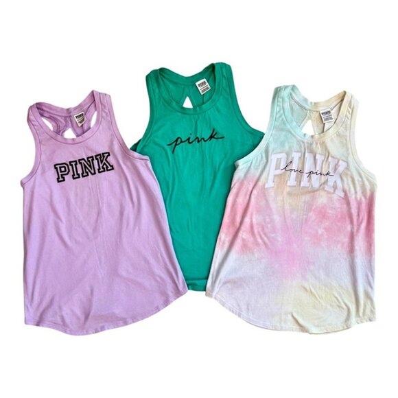 PINK Victoria's Secret Racerback Tanks! Lot of 3, XS, EUC! Purple/Green/Tie Dye - Picture 4 of 9